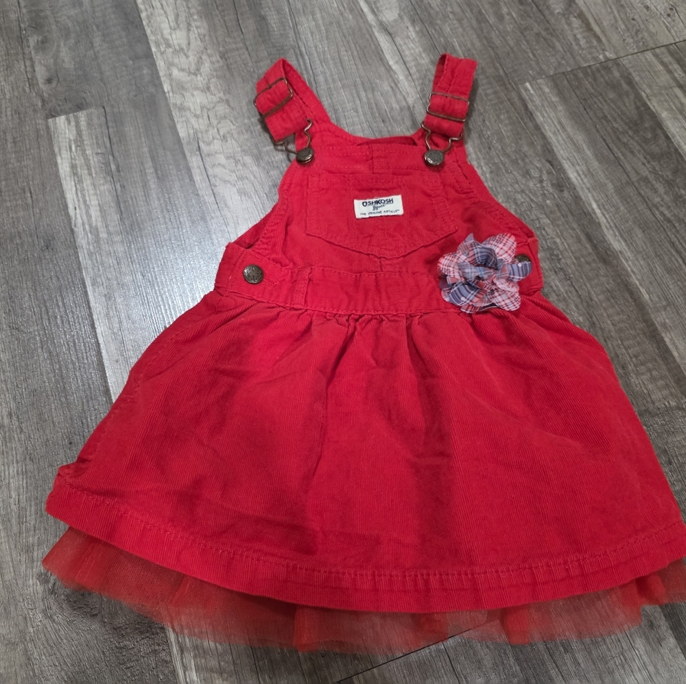 OSHKOSH BGOSH Baby 24 M 2T red Corduroy Suspender Skirt Red Tulle Dress Mini